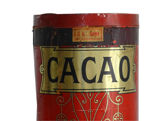 French vintage tin for cacao from Prosper David, red tin with gold lettering