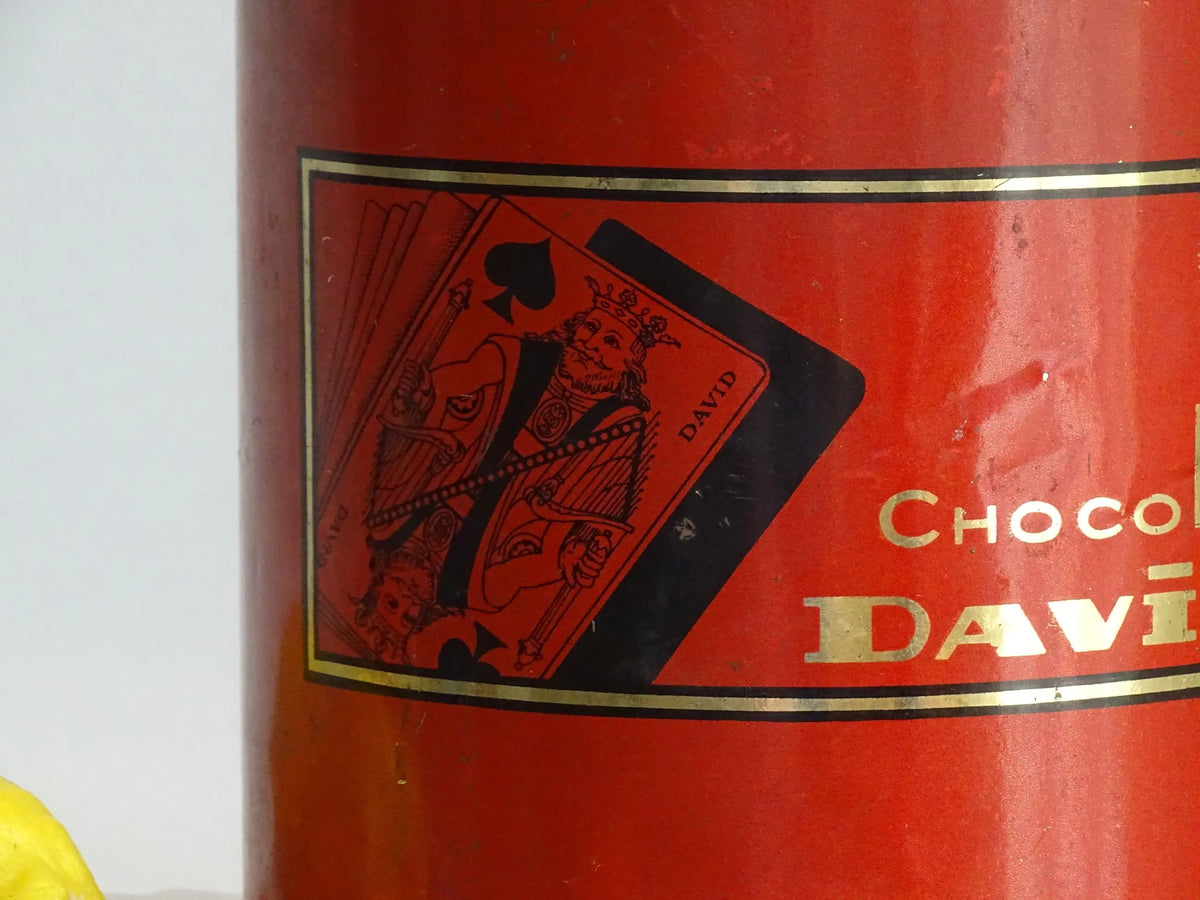 French vintage tin for cacao from Prosper David, red tin with gold lettering