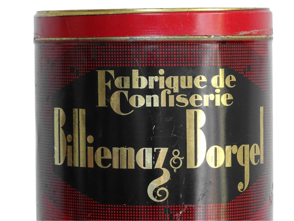 French vintage tin for flour or farine, red tin with gold lettering