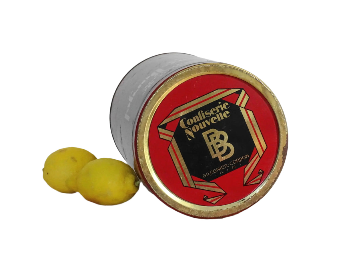 French vintage tin for flour or farine, red tin with gold lettering
