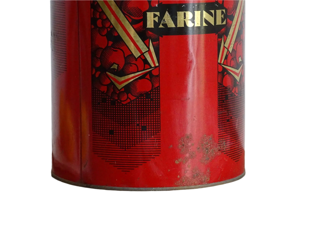 French vintage tin for flour or farine, red tin with gold lettering