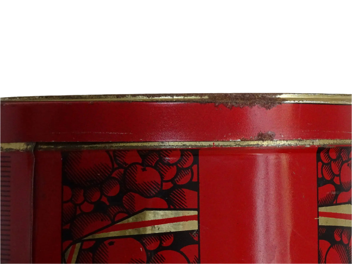 French vintage tin for flour or farine, red tin with gold lettering