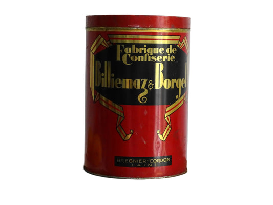 French vintage tin for rice or riz, a red tin with gold lettering