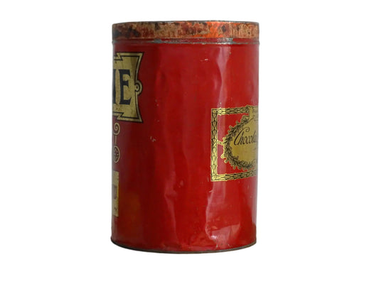 French vintage tin for flour or farine, red tin with gold lettering