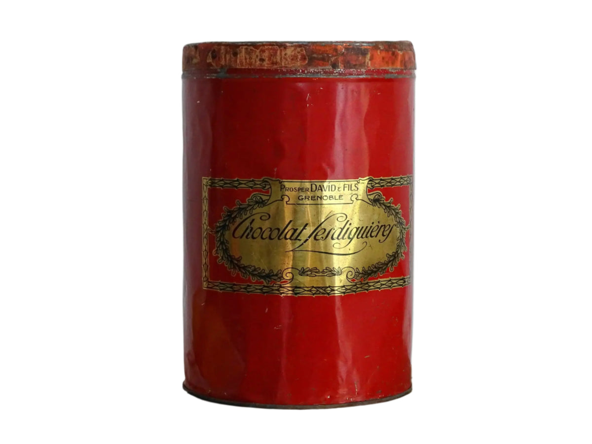 French vintage tin for flour or farine, red tin with gold lettering