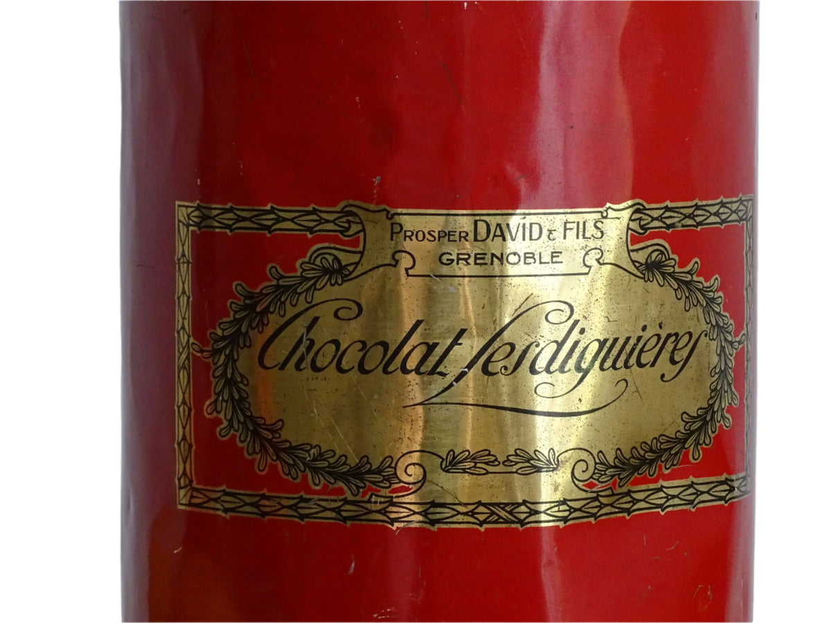 French vintage tin for flour or farine, red tin with gold lettering