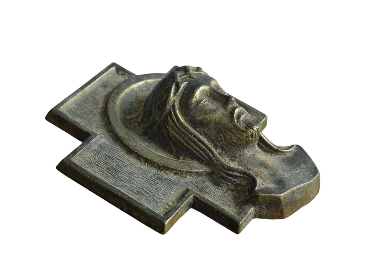 French vintage cross with Christ, religious wall plaque
