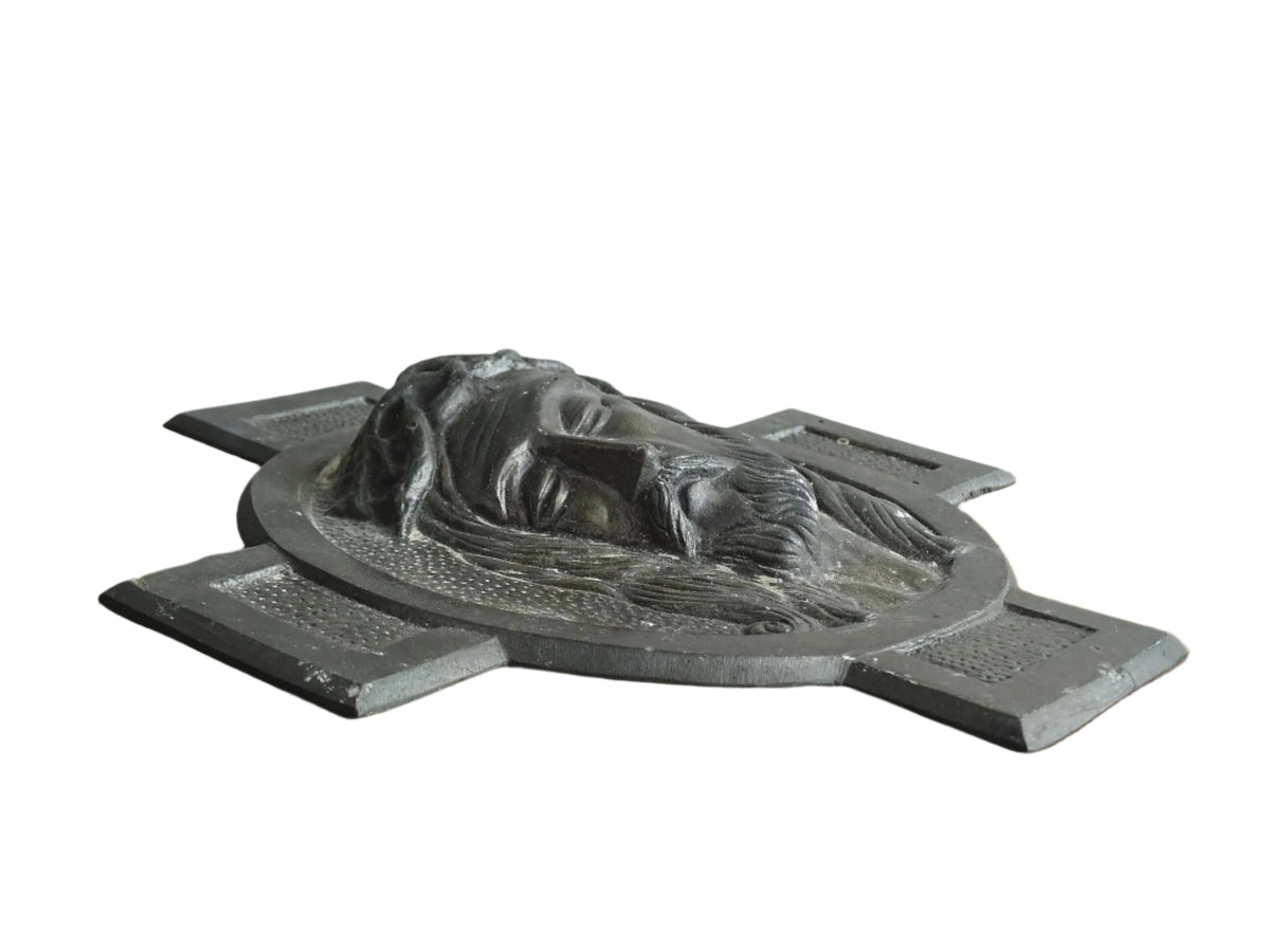 French vintage cross with Christ, religious wall plaque