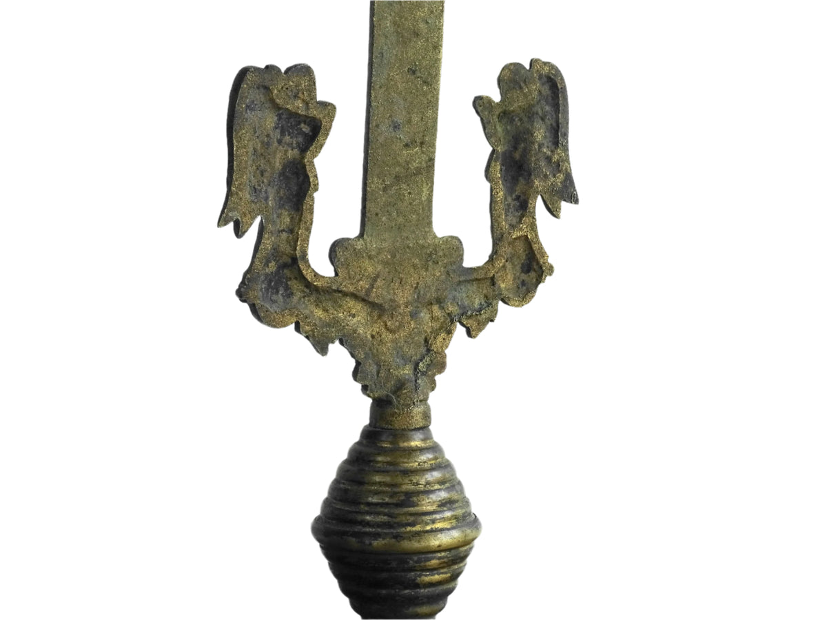 French antique brass altar cross 18th century, antique crucifix with ornate details. Brass altar crucifix with angels.