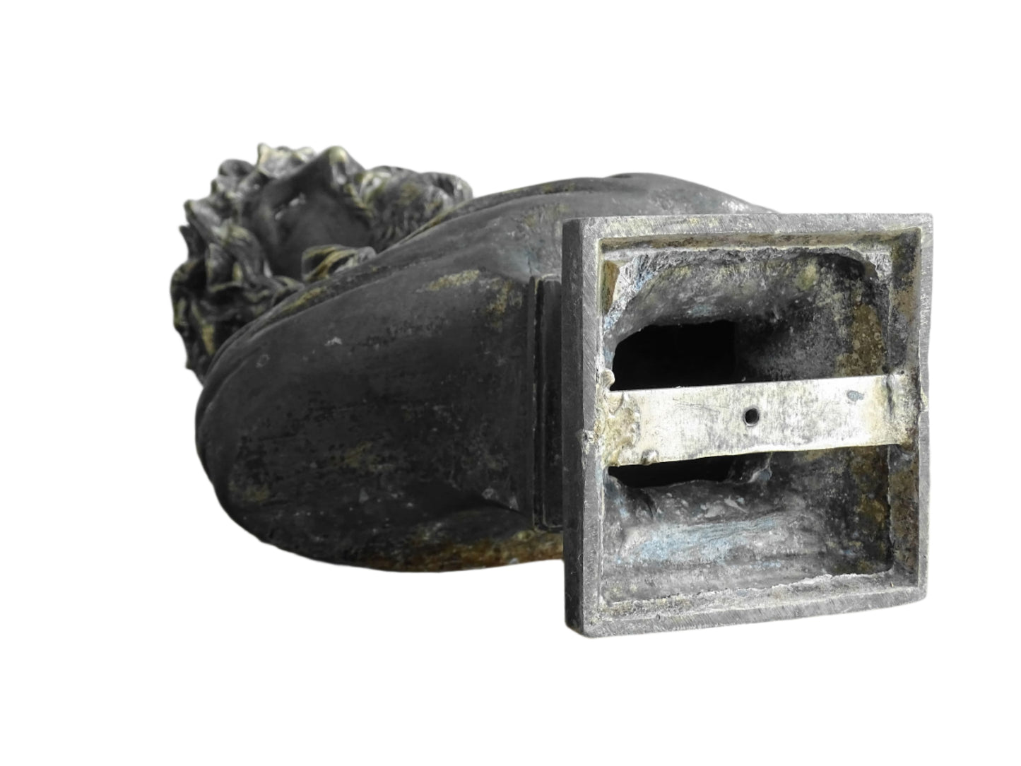 French antique spelter bust of Jesus Christ with the crown of thorns. 19th century antique bust.