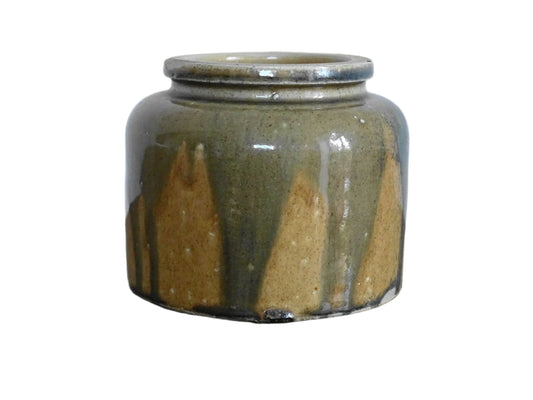 Small French vintage stoneware pot with drip glaze