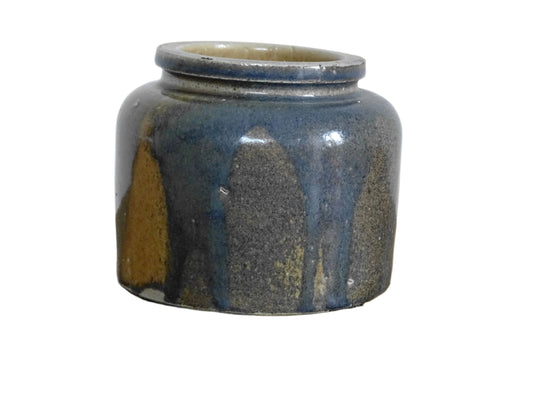Small French vintage stoneware pot with drip glaze