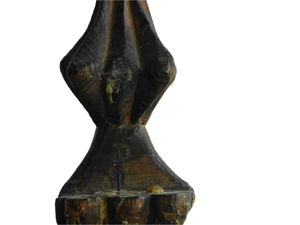 French antique wooden candle sconce with a carved wood detailing and rope effect. Antique wall decor.
