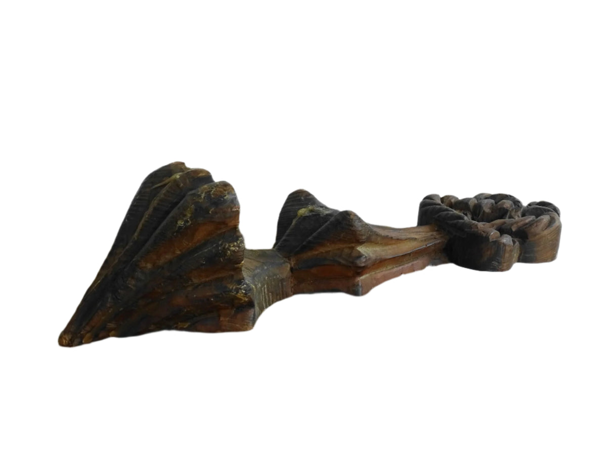 French antique wooden candle sconce with a carved wood detailing and rope effect. Antique wall decor.