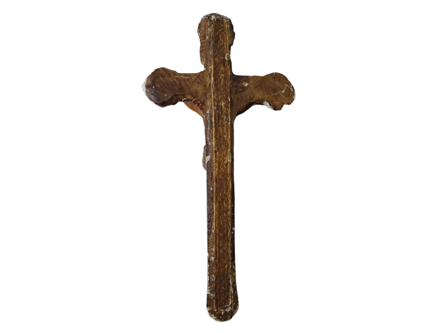 Small Antique French Crucifix in Wood and Plaster Gold Painted