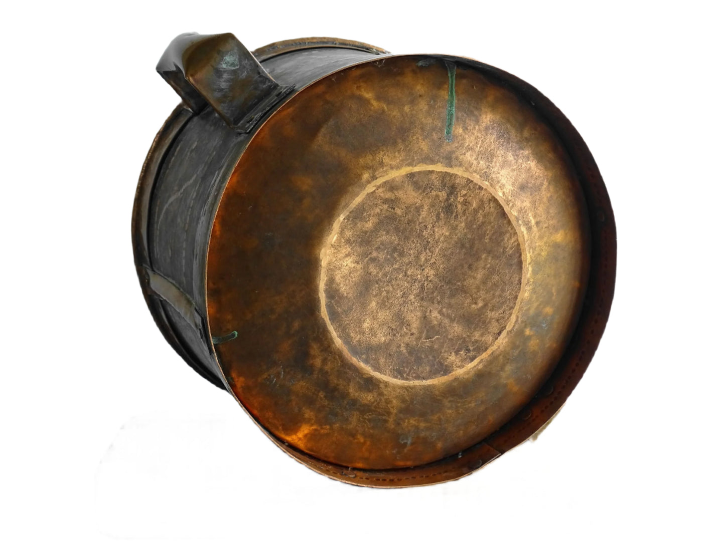 French antique hammered copper bucket or ferrat with aged patina and side handles