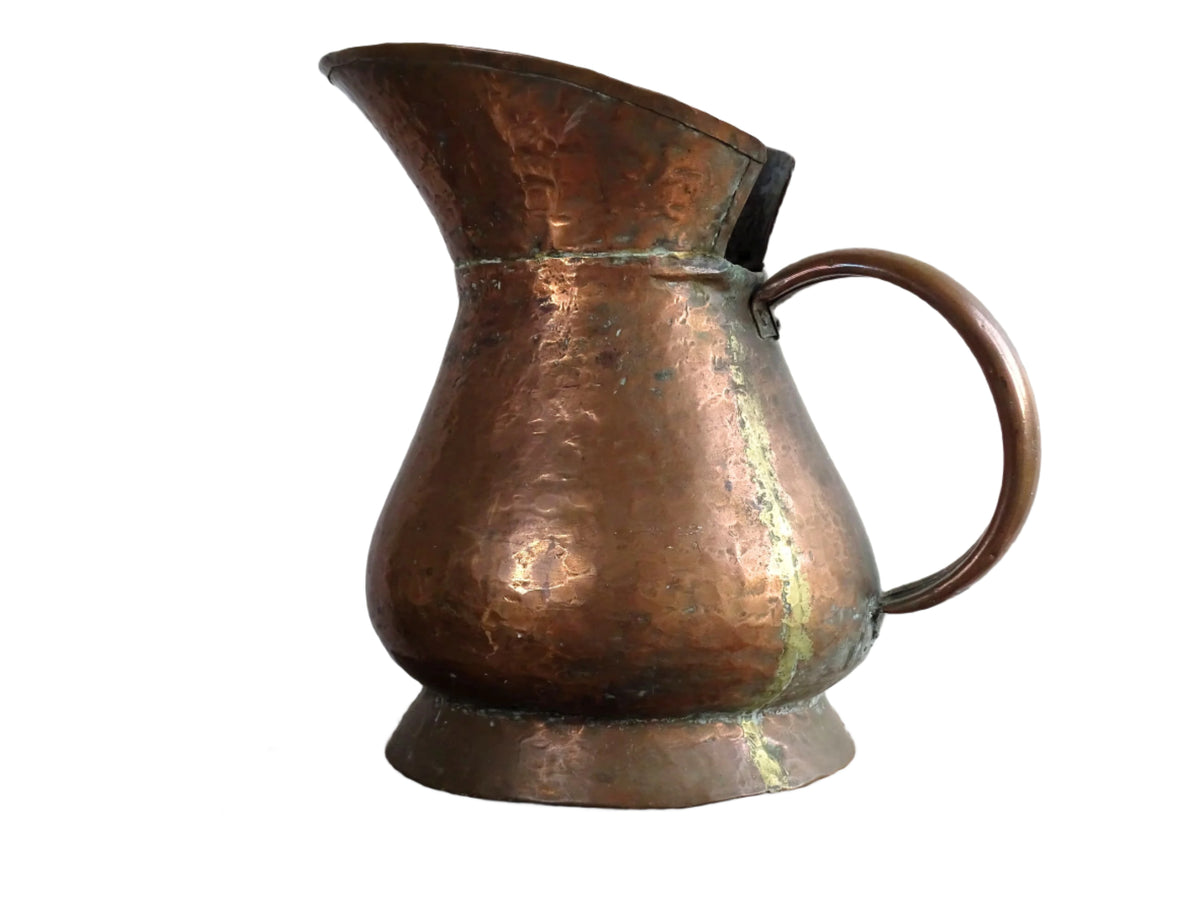 French antique copper pitcher with hammered copper body