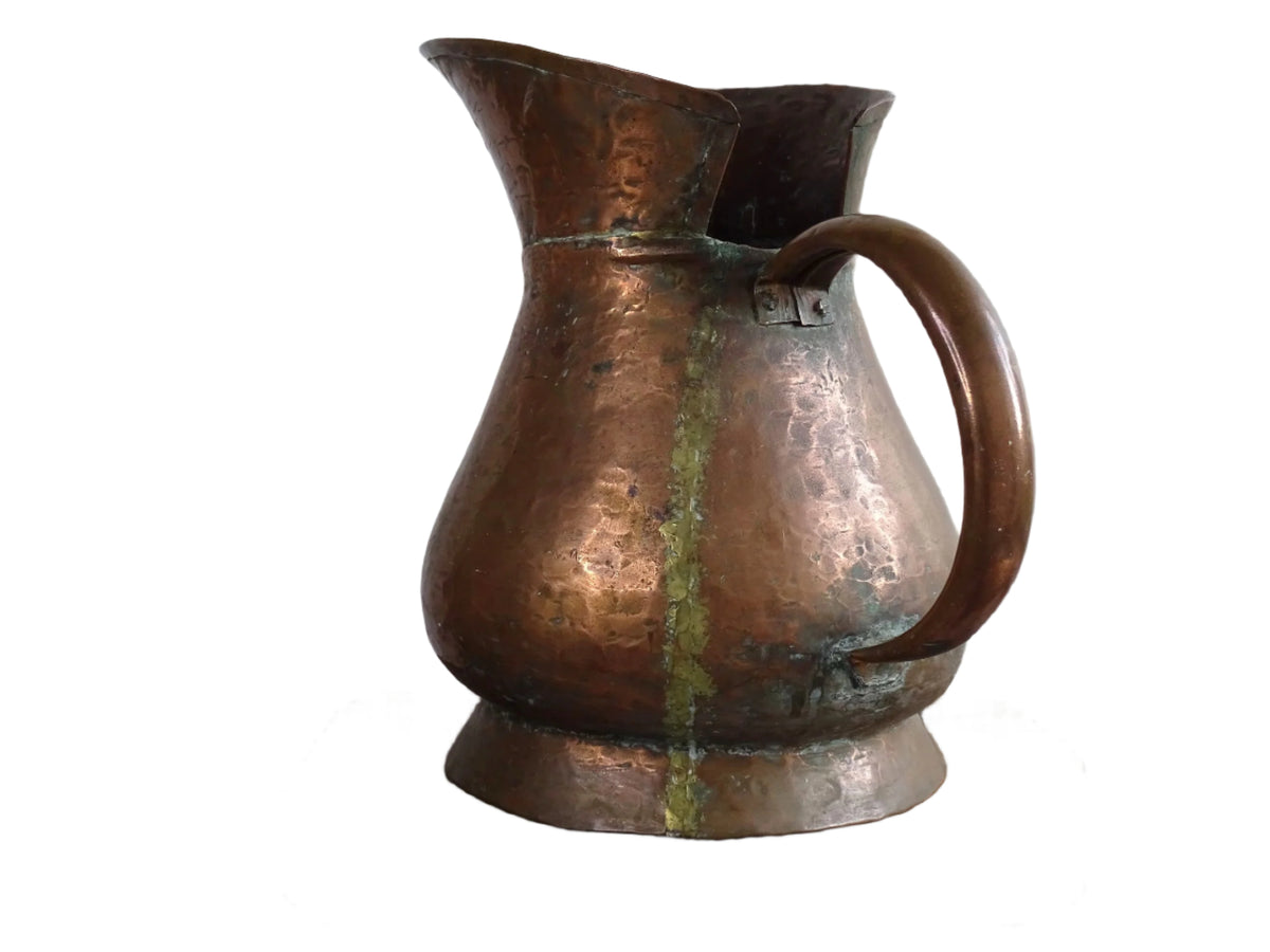 French antique copper pitcher with hammered copper body