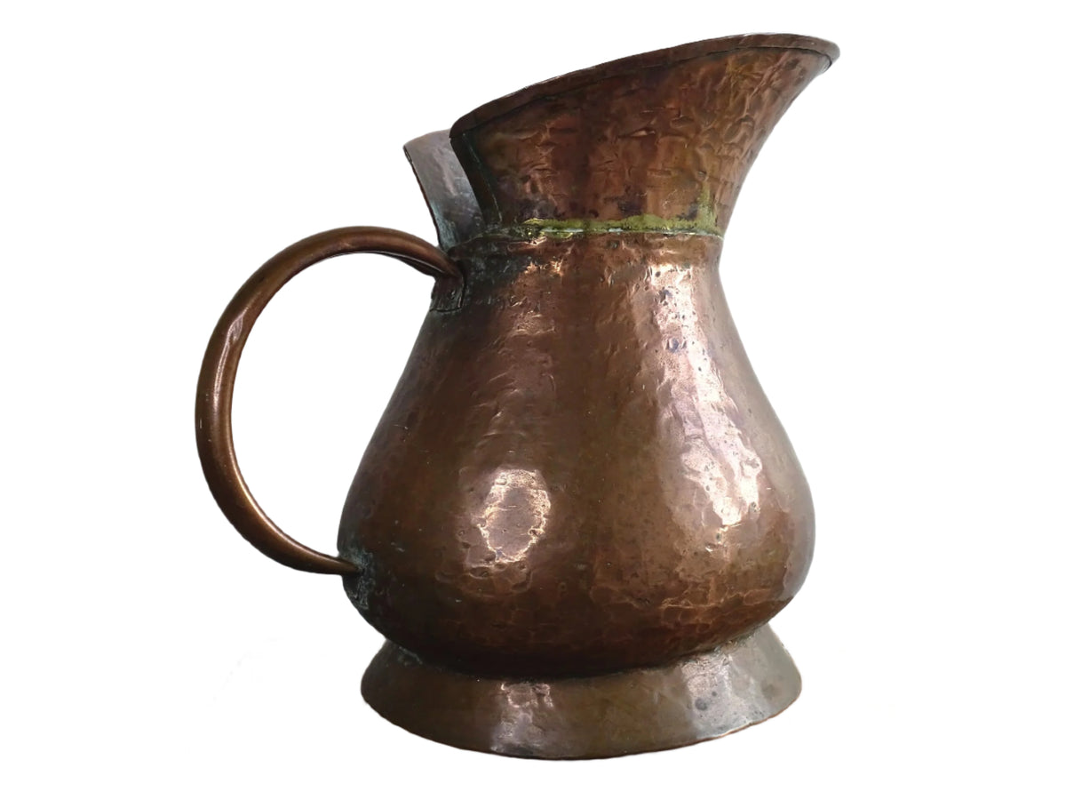 French antique copper pitcher with hammered copper body