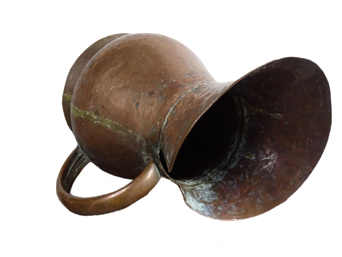 French antique copper pitcher with hammered copper body