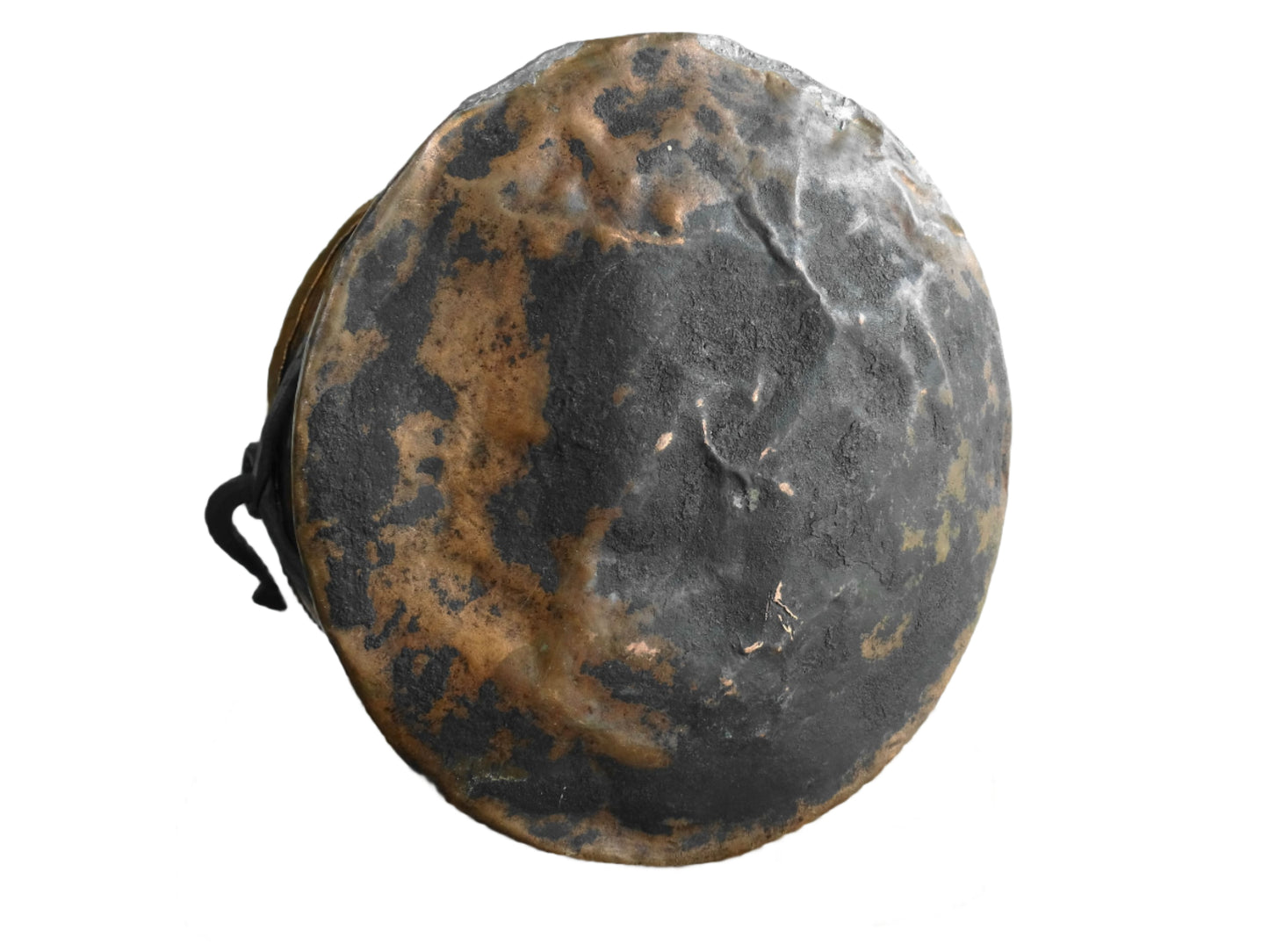 French antique copper cauldron or cooking pot with wrought iron handle