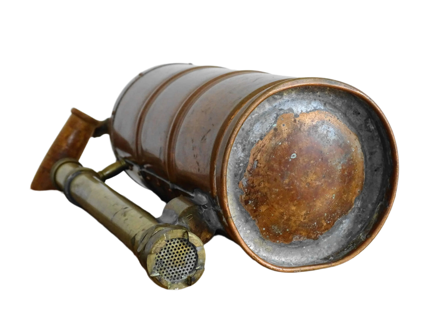 French antique copper plant sprayer or Pulvérisateur. Copper garden sprayer for industrial decorative accent.