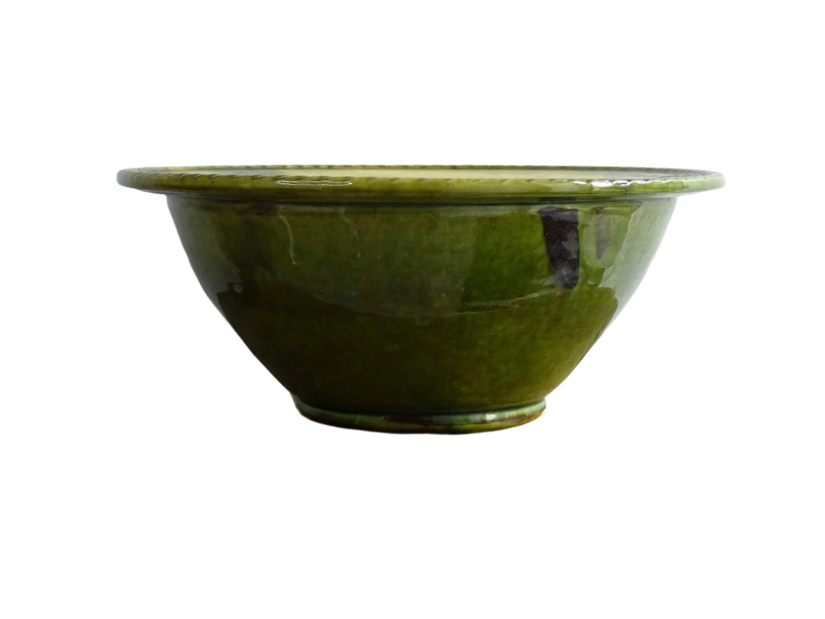 French Antique Terracotta Bowl with Green Glaze and Diamond Pattern
