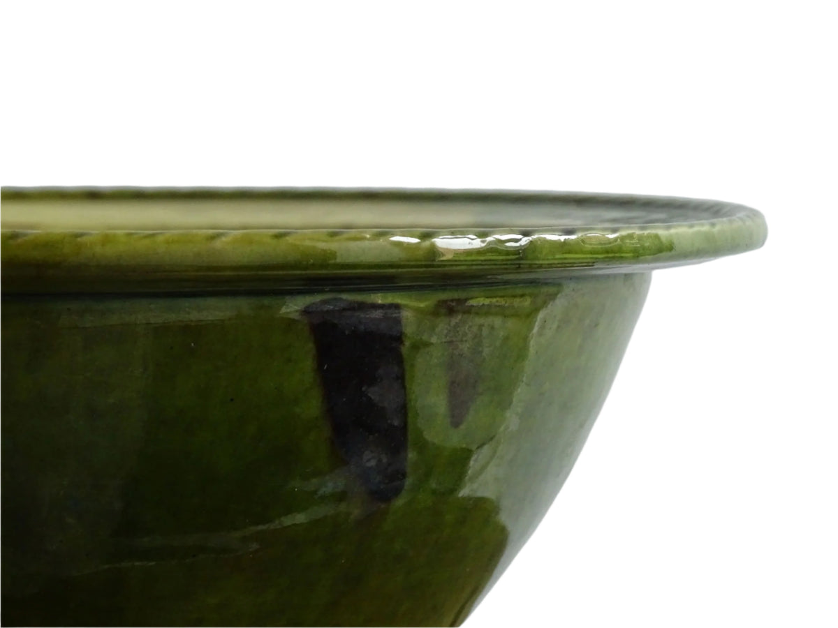 French Antique Terracotta Bowl with Green Glaze and Diamond Pattern