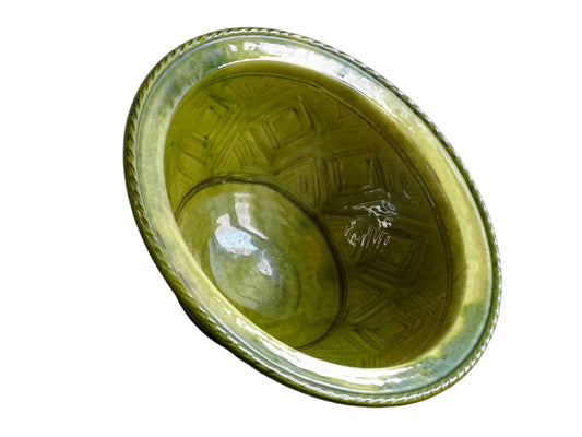 French Antique Terracotta Bowl with Green Glaze and Diamond Pattern