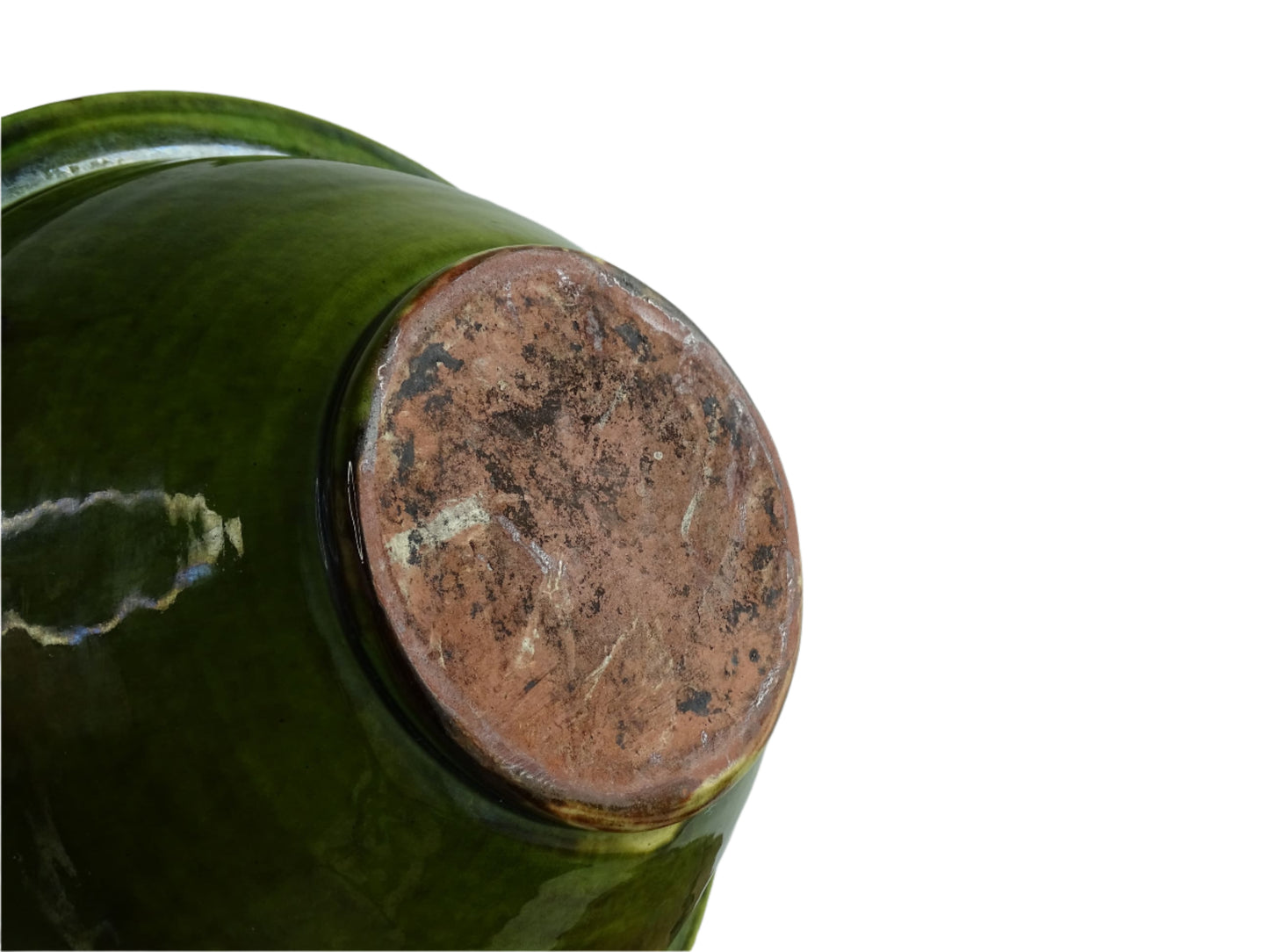 French Antique Terracotta Bowl with Green Glaze and Diamond Pattern