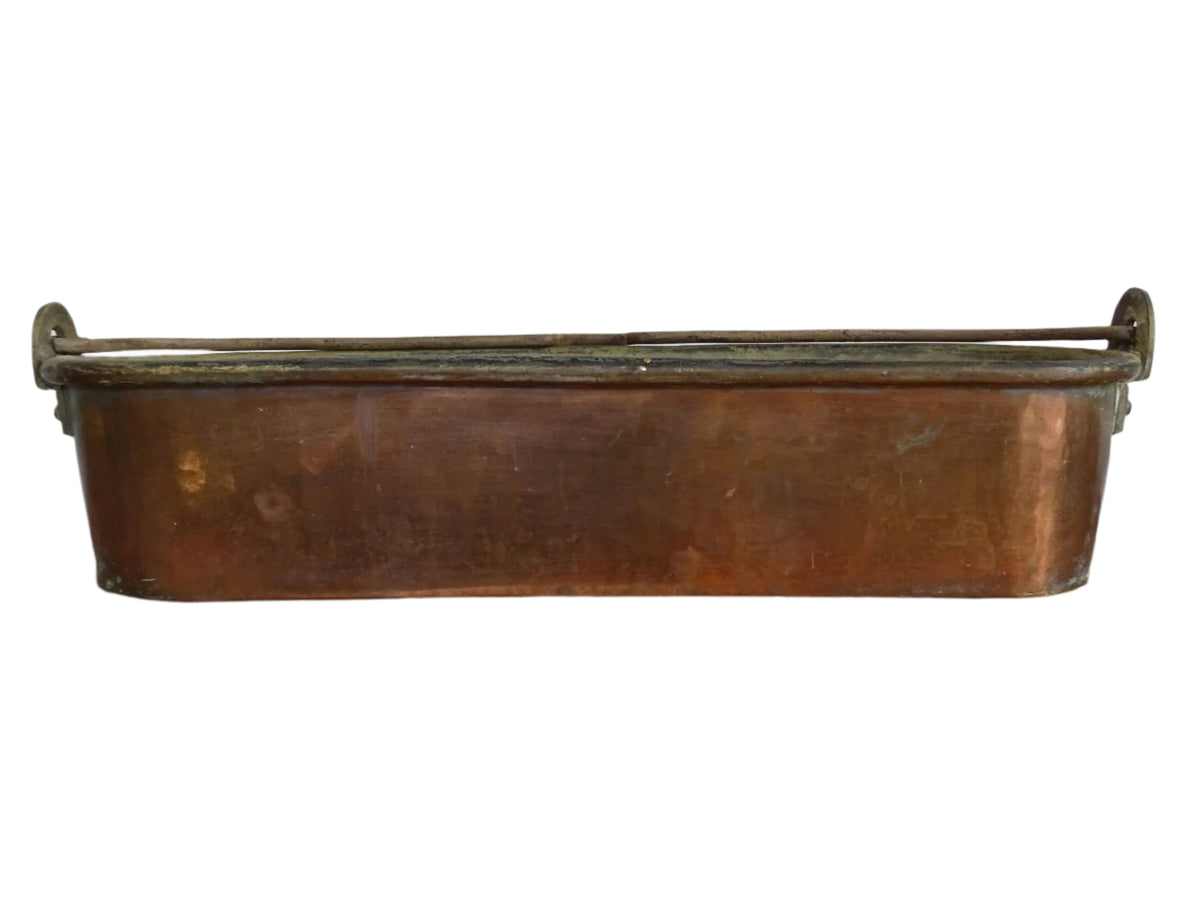 French Antique Copper Fish Pan or Poissonnière with Wrought Iron Handle and brass fittings, Fish Kettle or Fish Poacher