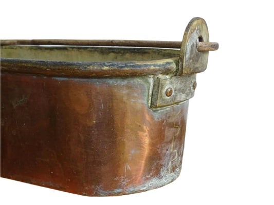 French Antique Copper Fish Pan or Poissonnière with Wrought Iron Handle and brass fittings, Fish Kettle or Fish Poacher