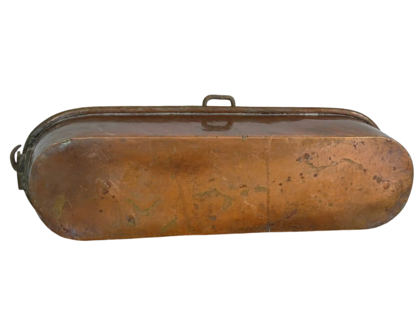 French Antique Copper Fish Pan or Poissonnière with Wrought Iron Handle and brass fittings, Fish Kettle or Fish Poacher