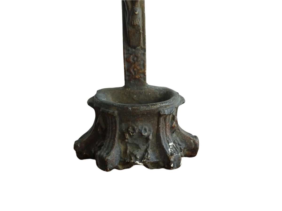 French antique benitier cross in plaster. Altar crucifix or altar cross with the basin (benitier) at the base.