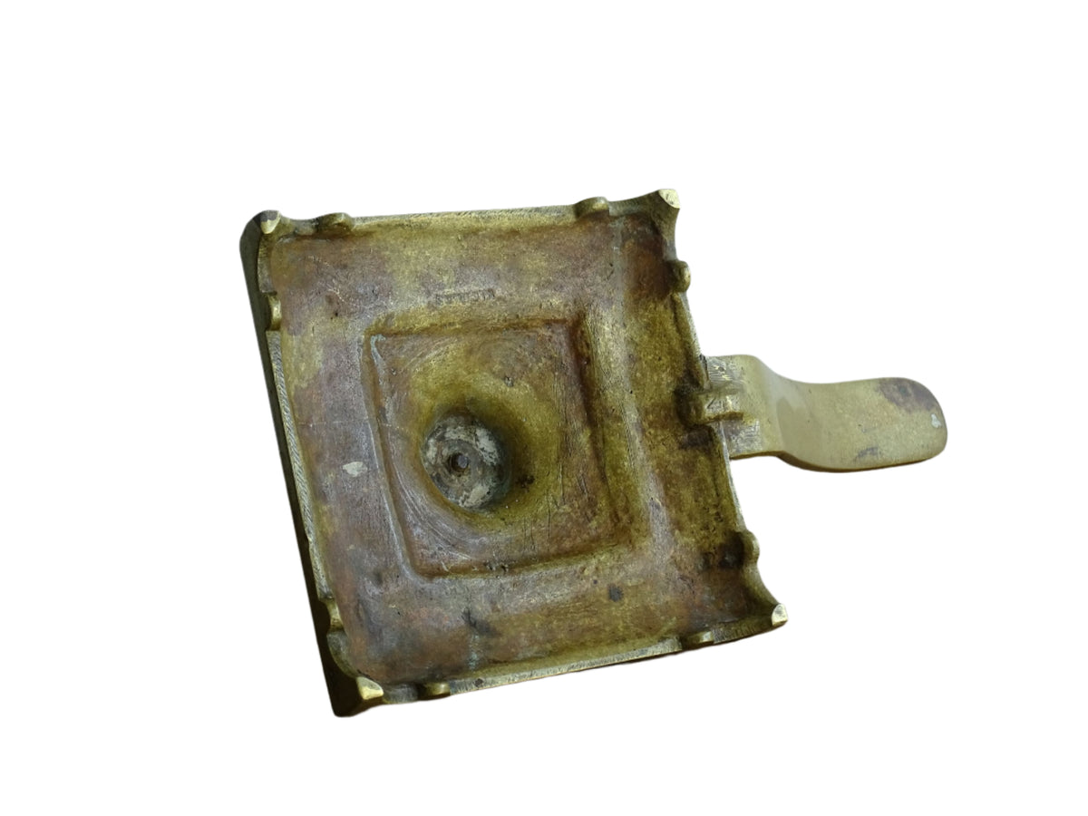 French antique brass candle holder or chamberstick with handle.