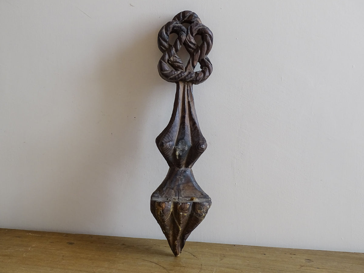 French antique wooden candle sconce with a carved wood detailing and rope effect. Antique wall decor.