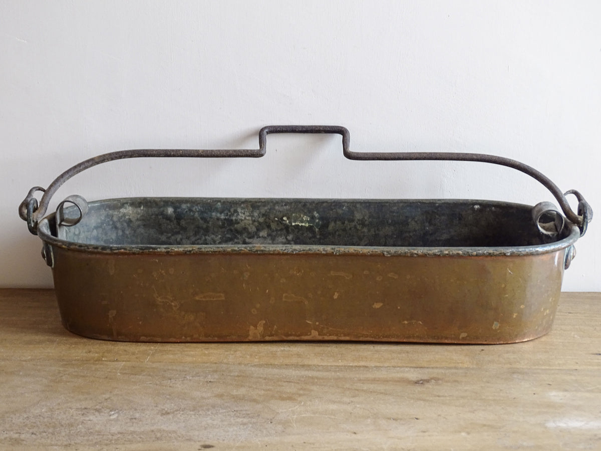 Antique French Copper Poissonnière, Fish Kettle or Fish Poacher with Wrought Iron Handle