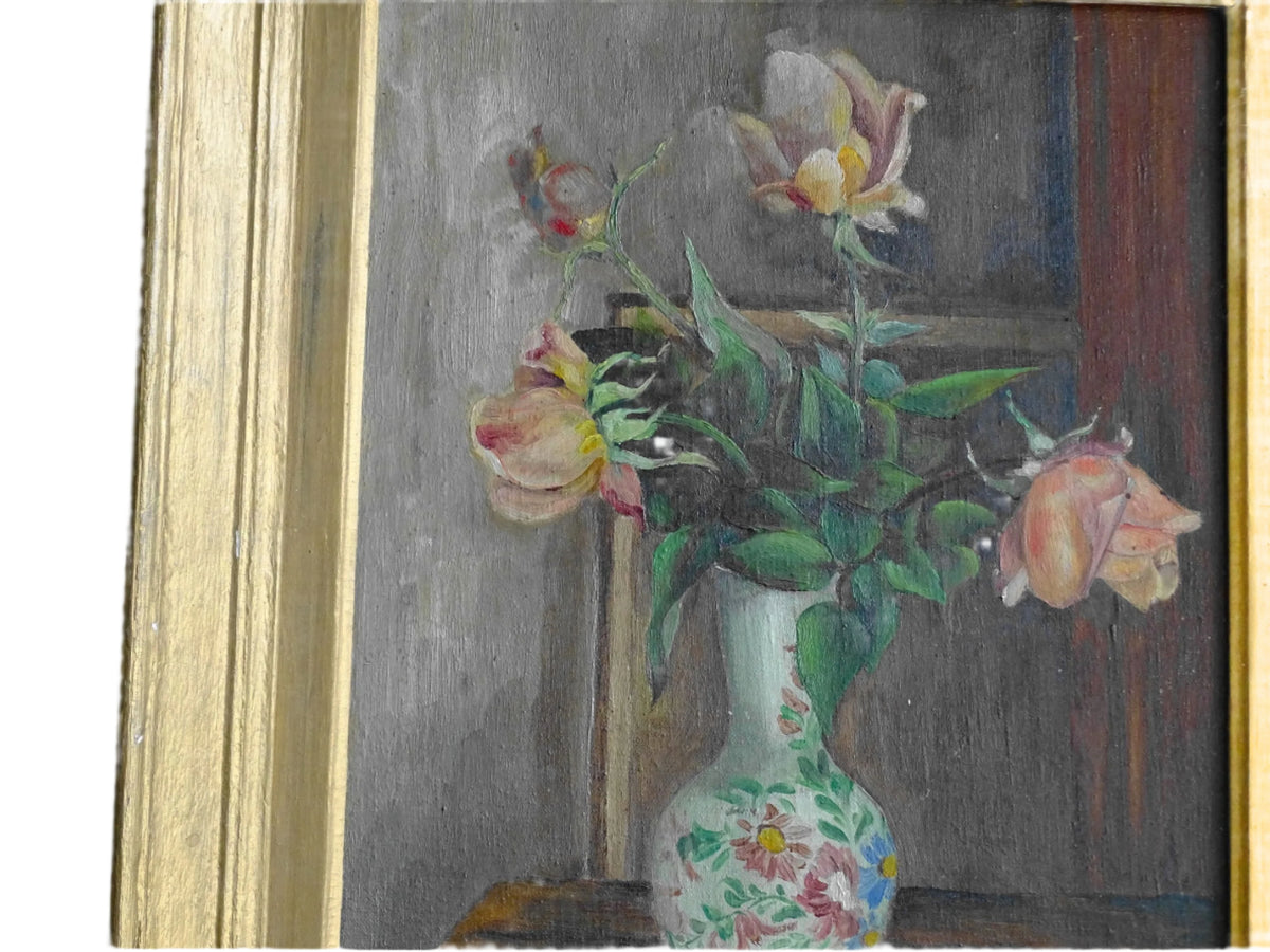 French antique still life oil painting in gold frame from the early twentieth century, S. Signorel