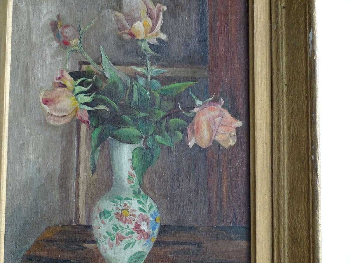 French antique still life oil painting in gold frame from the early twentieth century, S. Signorel