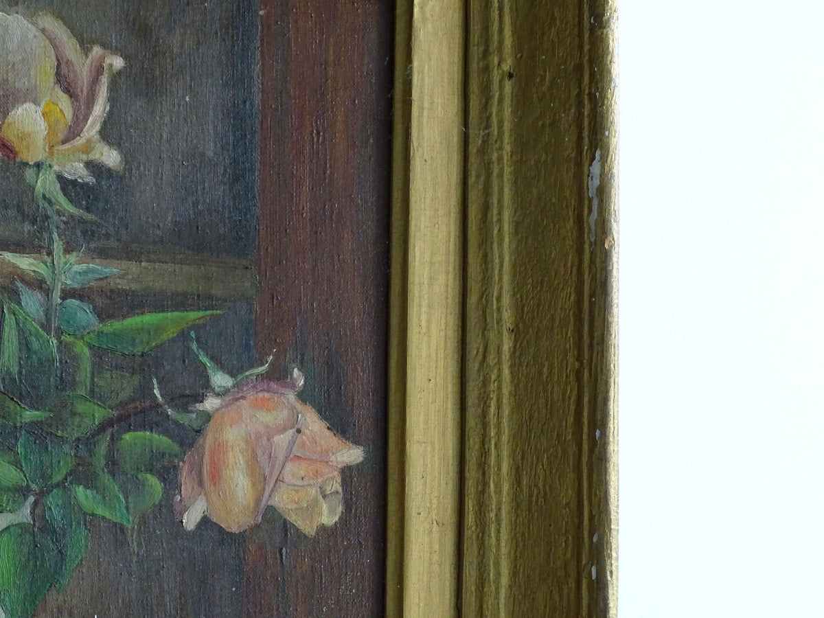 French antique still life oil painting in gold frame from the early twentieth century, S. Signorel
