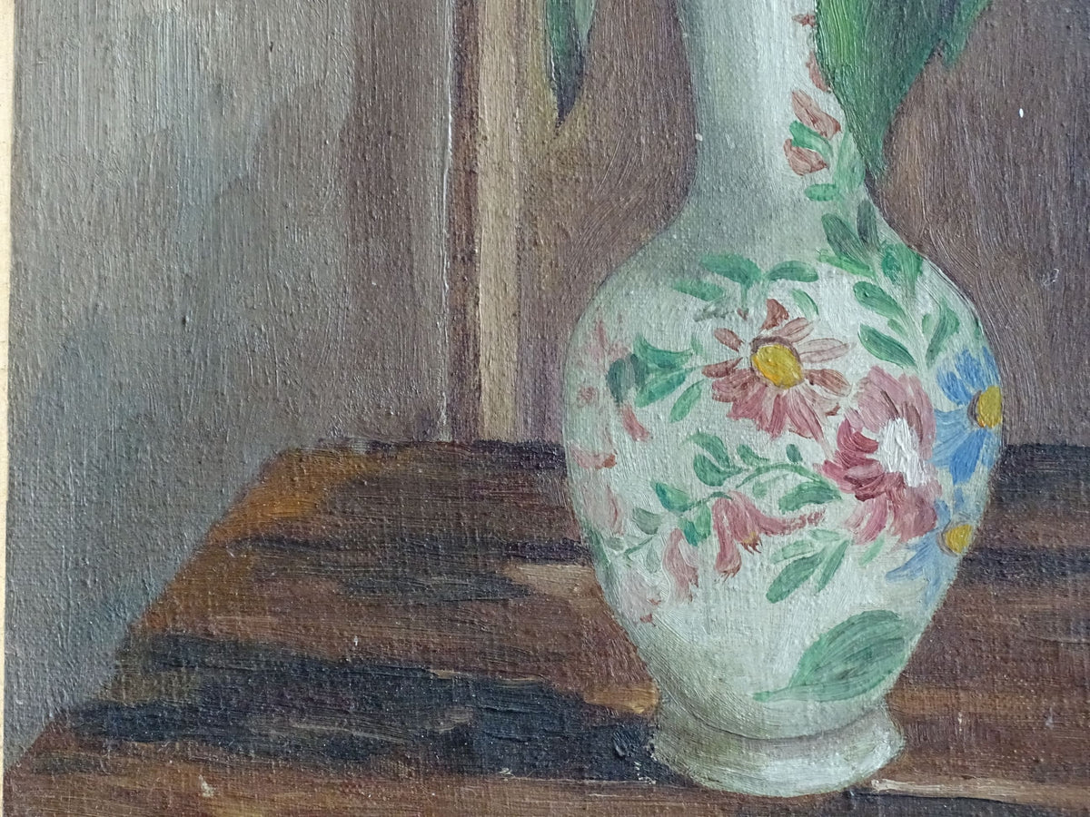 French antique still life oil painting in gold frame from the early twentieth century, S. Signorel