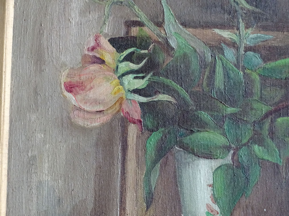 French antique still life oil painting in gold frame from the early twentieth century, S. Signorel