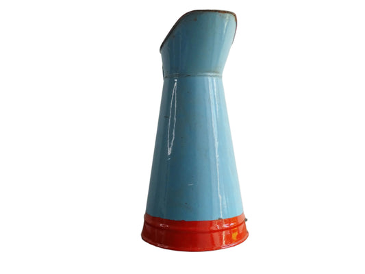 French vintage enamelware pitcher in blue and orange