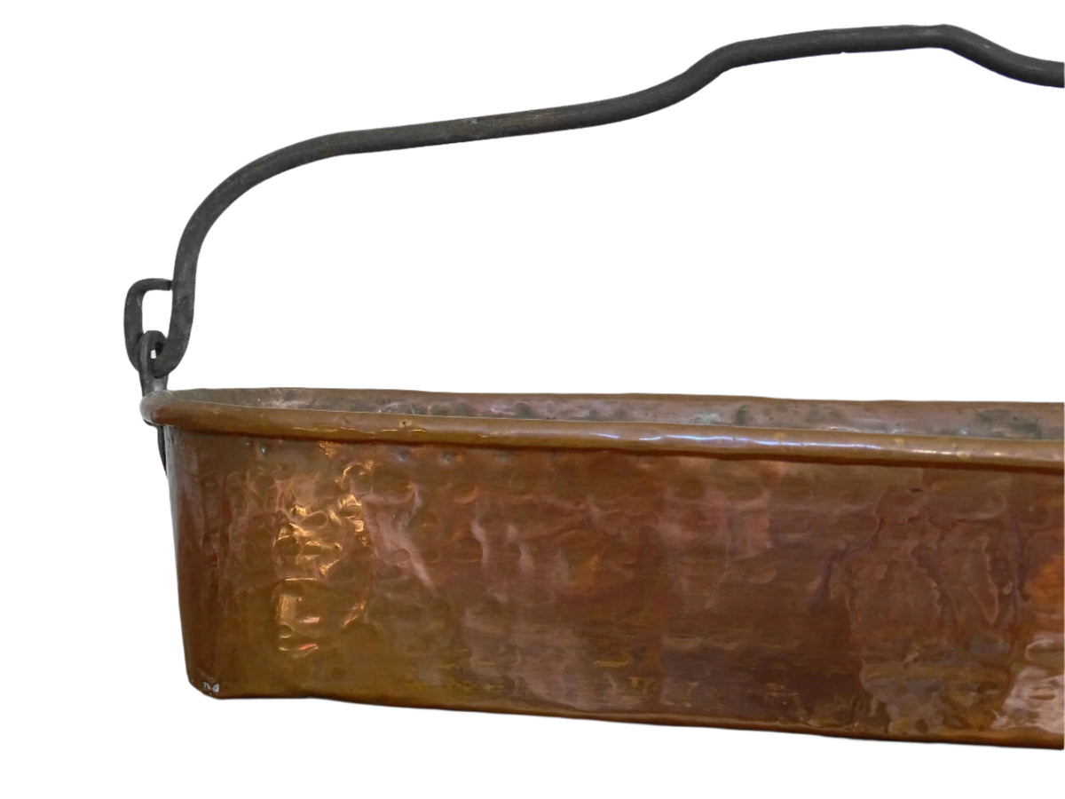 French Antique Hammered Copper Poissonnière, Fish Kettle or Fish Poacher with Wrought Iron Handle
