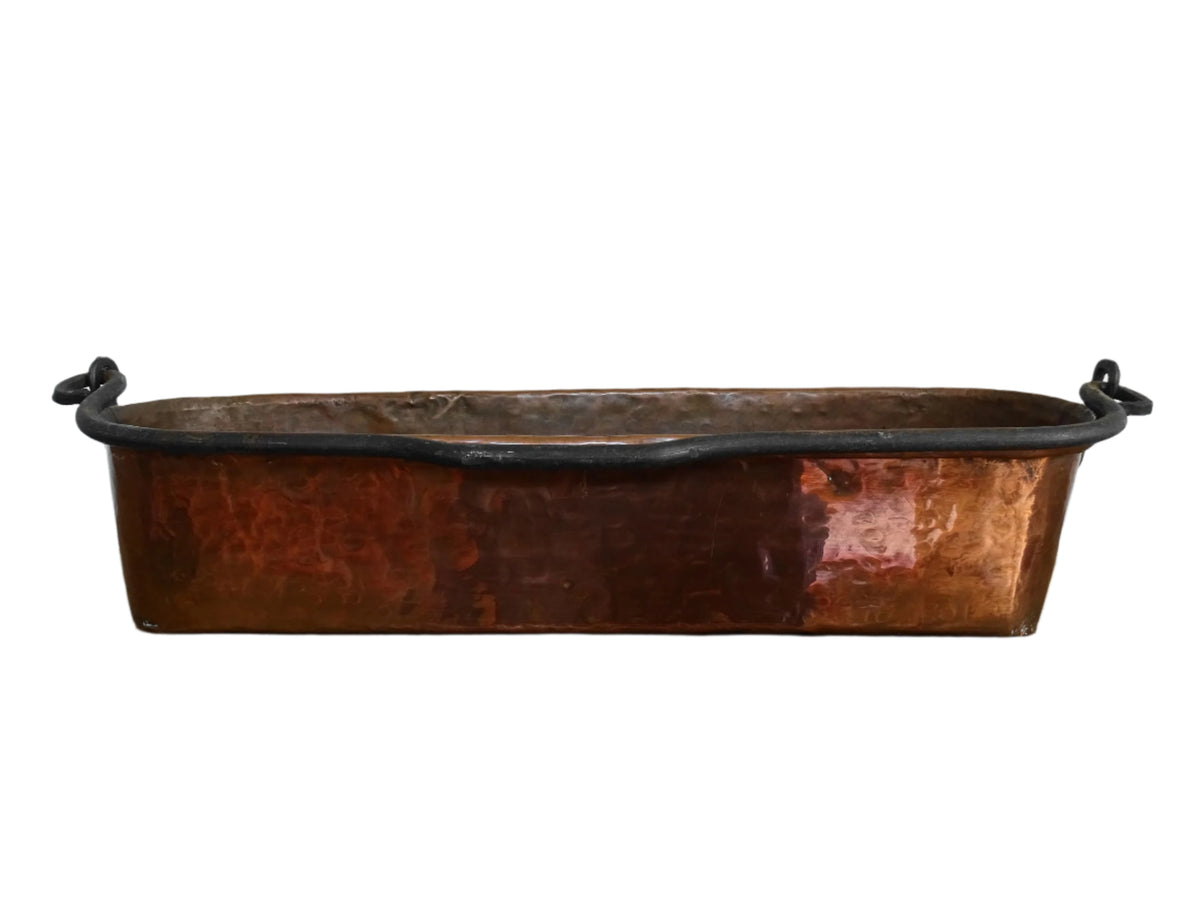 French Antique Hammered Copper Poissonnière, Fish Kettle or Fish Poacher with Wrought Iron Handle