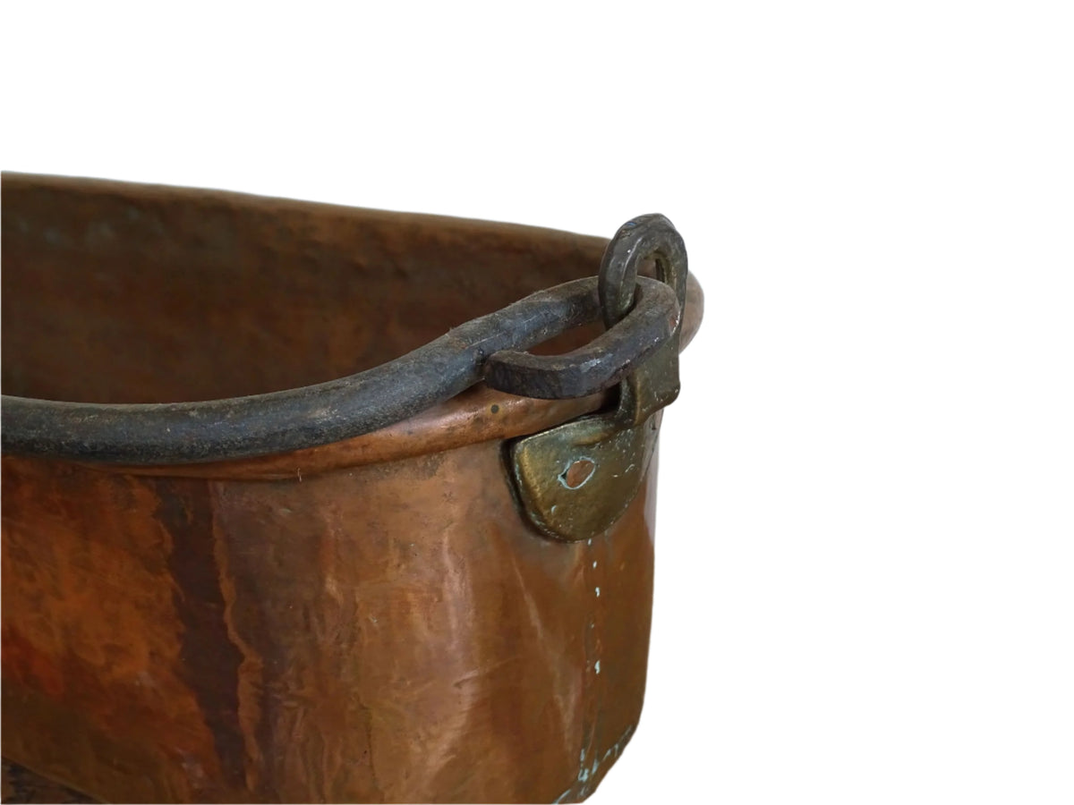 French Antique Hammered Copper Poissonnière, Fish Kettle or Fish Poacher with Wrought Iron Handle