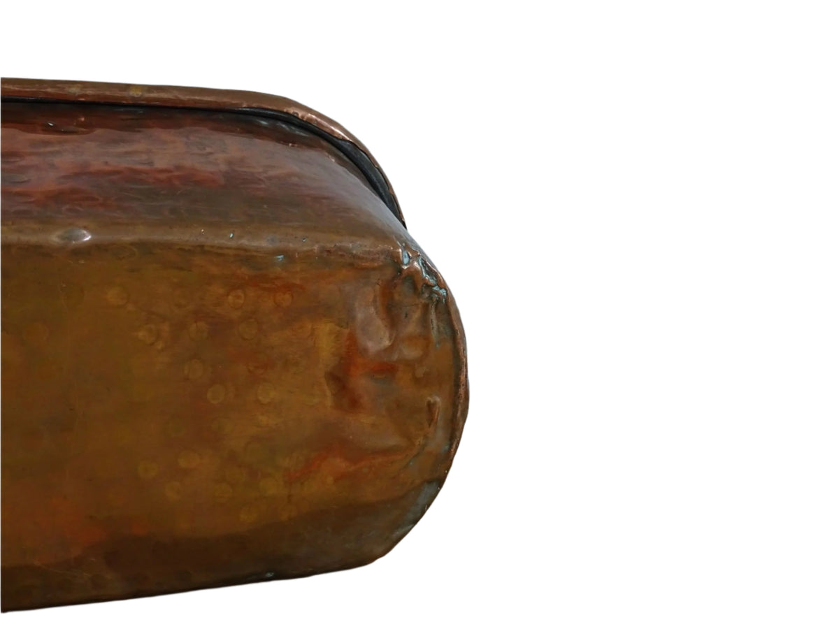 French Antique Hammered Copper Poissonnière, Fish Kettle or Fish Poacher with Wrought Iron Handle