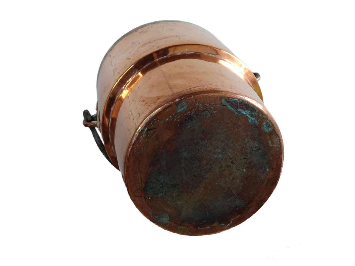 French antique copper cooking pot or Antique Copper Cauldron with Wrought Iron Handle and lid