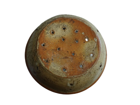 French antique terracotta faisselle cheese strainer. Rustic French pottery sieve for a French farmhouse kitchen.