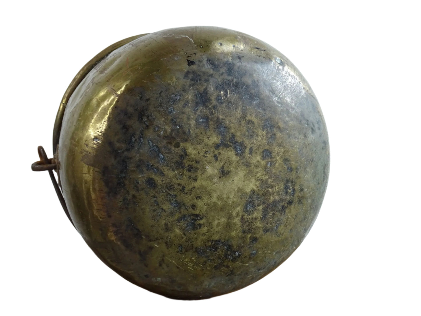 French antique brass cooking pot or brass cauldron with lid and wrought iron handle